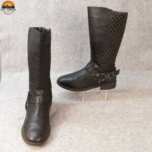 Wonder Nation Riding Boots Black Round Toe Harness Quilted Bikercore Women's 6